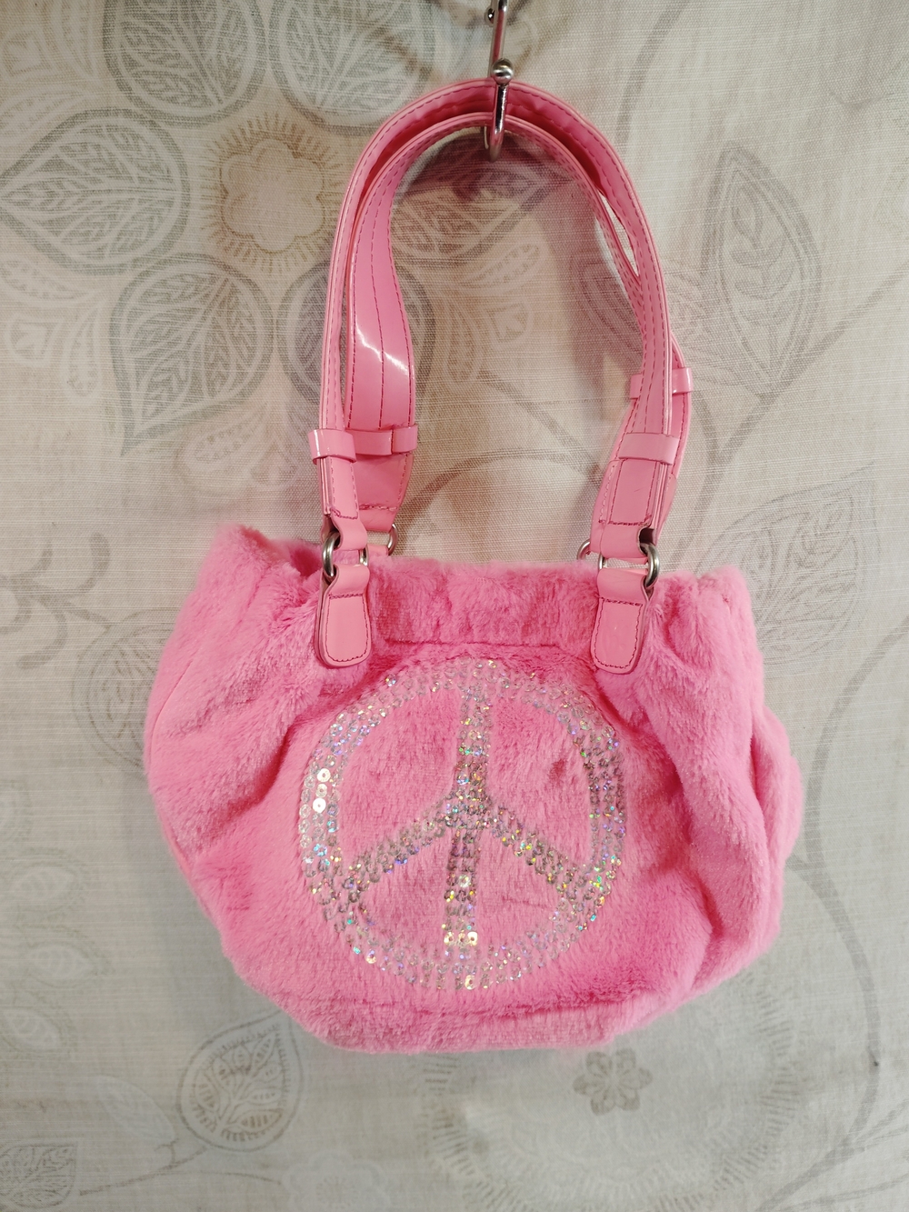 Justice Pink Faux Fur Peace Sign Shoulder Bag